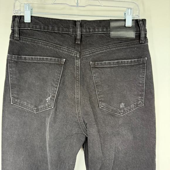 NWT Express '70s Flare Jeans Womens 6 Black Washed Ripped Mid-Rise Stretch Denim - Picture 6 of 11